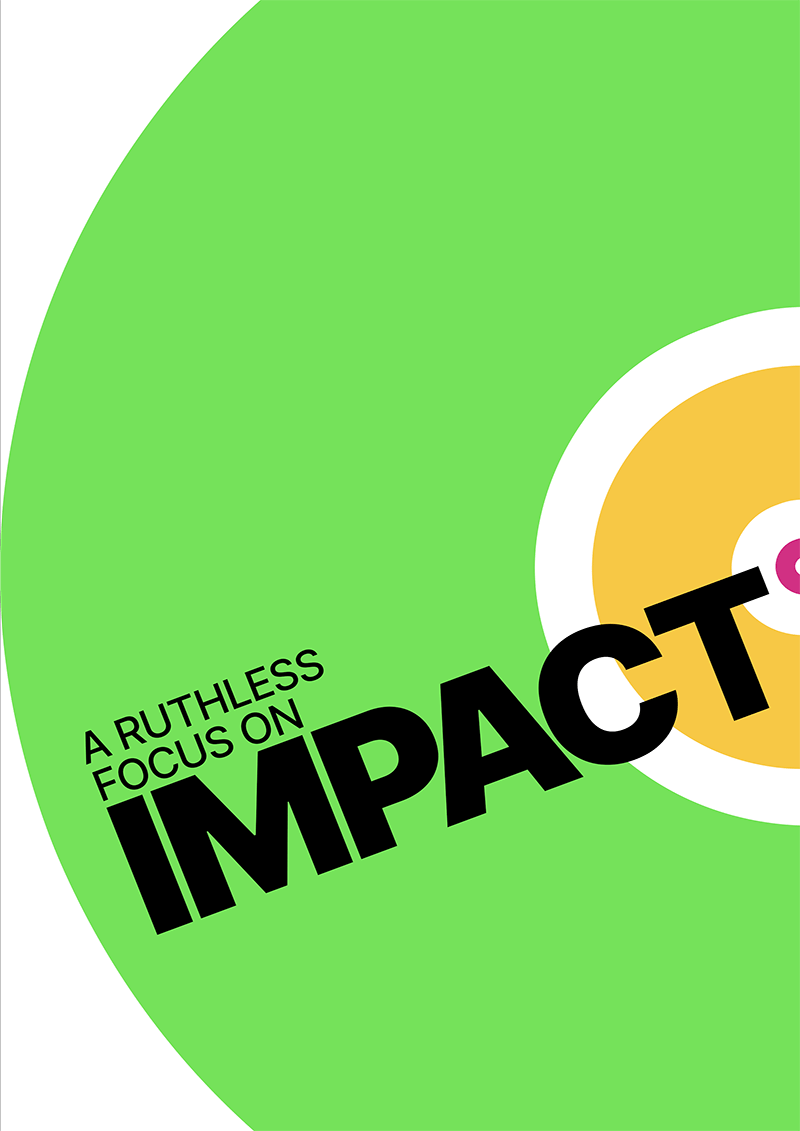 A graphcical poster with the headline a ruthless focus on impact